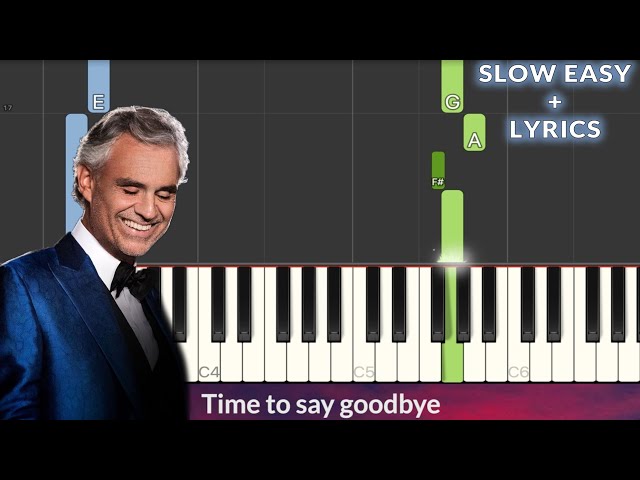 Time To Say Goodbye - Andrea Bocelli SLOW EASY Piano Tutorial + Lyrics class=