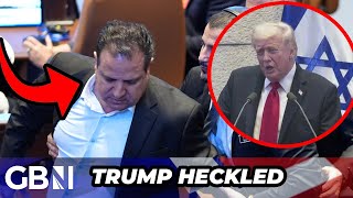 BREAKING: Protester CHARGES at Donald Trump during speech to Israeli parliament in security scare