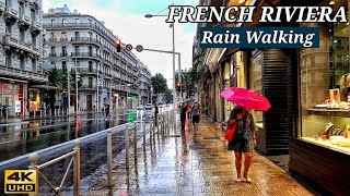 French Riviera Town - Walking in Heavy Thunderstorm  (Binaural 3D Rain Sounds) ASMR 4K