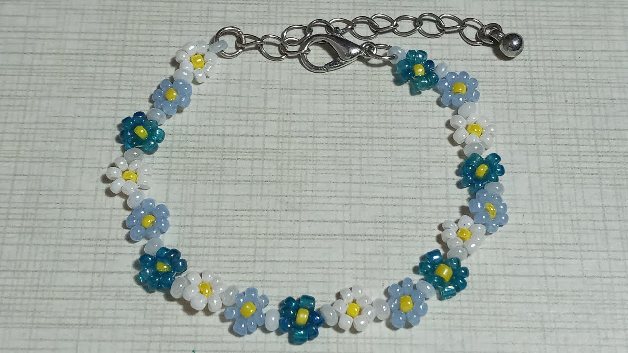 Flower beaded bracelet, diy how to make flowers bracelet with