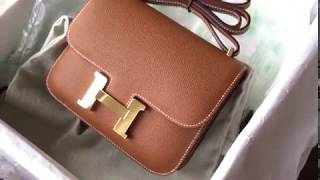 Video: Hermes Constance 18cm\/23cm Epsom Calfskin Leather, Gold CK37