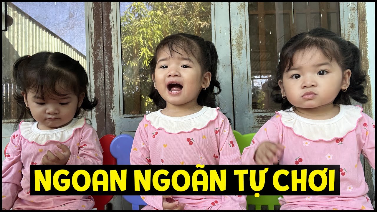 Ba bé sinh ba Gạo Sữa Kem ngoan ngoãn tự chơi để mẹ Vân nấu cơm | TAM CÔNG CHÚA