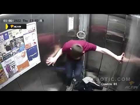 Fight vs elevator: drunk druggie catches panic attack, destroys elevator in Russia, bizarre accident