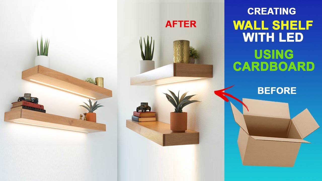 DIY Minimalist Wall Shelf with LED Lights from Recycled Cardboard YouTube