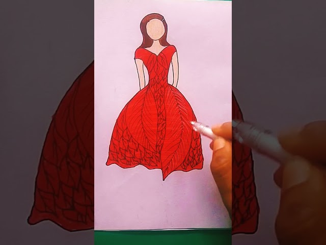 Dress design art/ Satisfying coloring art/Model girl dress drawing. #artwork #tiktok #shorts