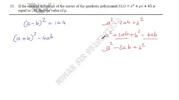 If the squared difference of the zeroes of thef(x) = x^2+px+45 is equal to 144 ,find the value of p.