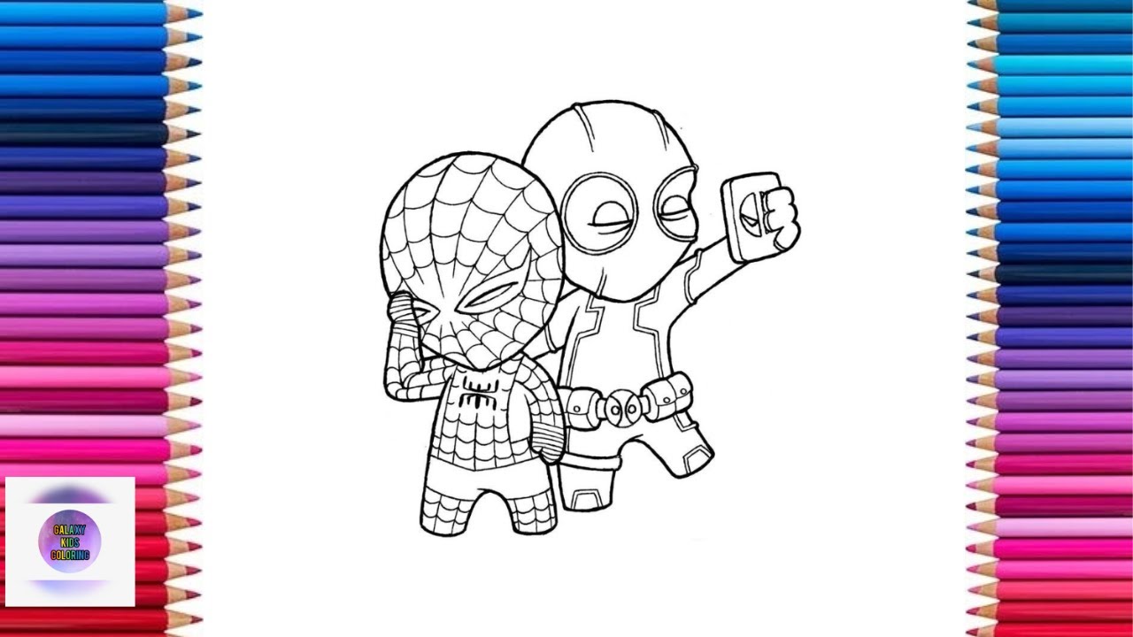 Coloring Deadpool Taking Selfie With Spiderman 
