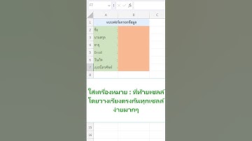 ใส่เครื่องหมายโคล่อนที่ท้ายเซลล์โดยวางเรียงตรงกันในทุกเซลล์ใน Excel