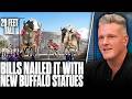 Pat McAfee Debuts Bills' Buffalo Statues Outside Of New Highmark Stadium