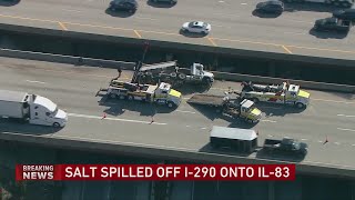Truck spills salt onto Route 83 after crash along Eisenhower Expressway overpass in DuPage County