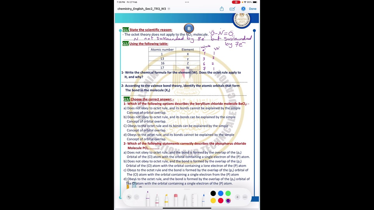 Weekly assessment week 3 chemistry sec2 second term 2026 by Mrs Randa Hagag 