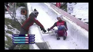 Ulla Zirne crash on luge World Cup in Innsbruck, Igls.