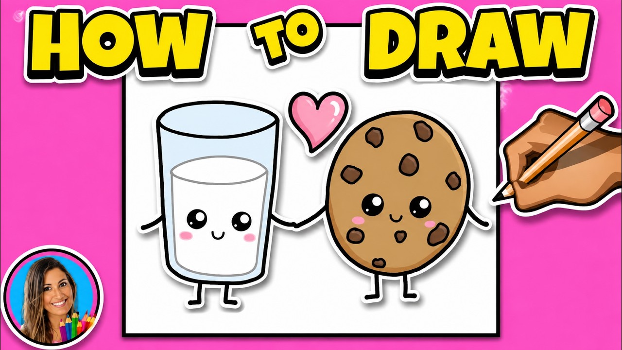 How to Draw a CUTE Milk and Cookie 🥛🍪 Easy Valentine's Day Directed ...