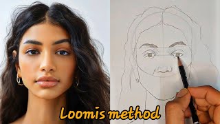 تعليم رسم الوجه بطريقة لوميس | رسم وجه فتاة من الامام | How to draw a portrait using Loomis method