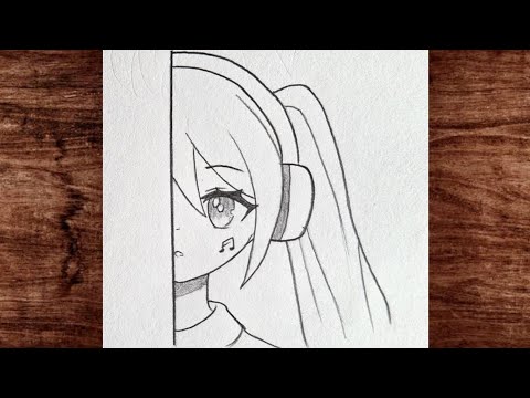How to Draw Anime Girl Listening Music | Easy Girl Half Face Drawing | Drawing tutorial 