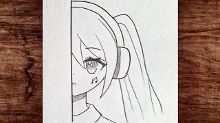 How to Draw Anime Girl Listening Music | Easy Girl Half Face Drawing | Drawing tutorial  screenshot 4