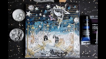 Mixed media canvas "City under the moon"