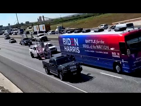 Trump Supporters Surround Biden Bus. We don't like commies here in TEXAS