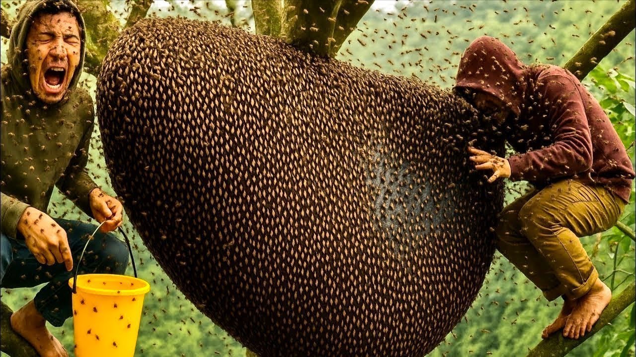 extreme wild honey hunt harvesting 2 honeycombs from a... Extreme Wild Honey Harvesting in the World's Highest Forest Trees - YouTube
