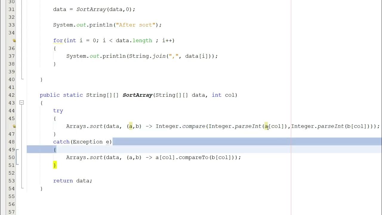 Sorting a 2D String Array By Column Using Java - YouTube
