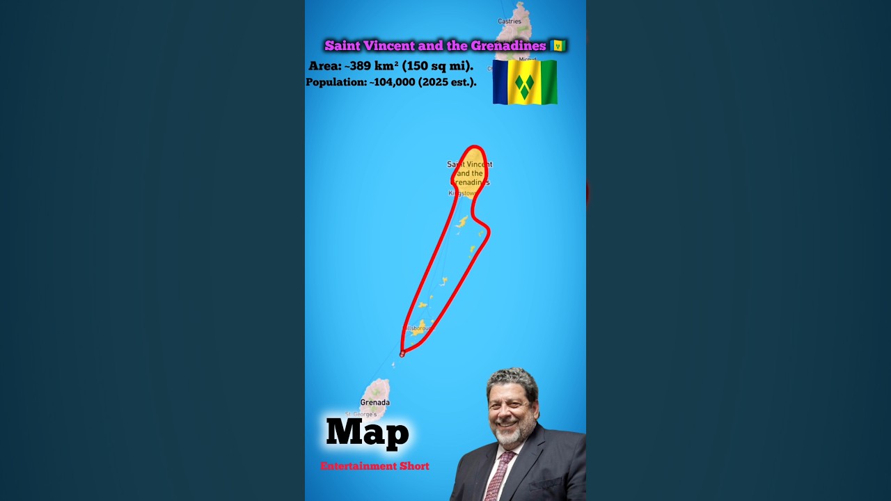 Saint Vincent and the Grenadines Map 🇻🇨 Area: ~389 km² / Population: ~104,000 (2025 est.) 