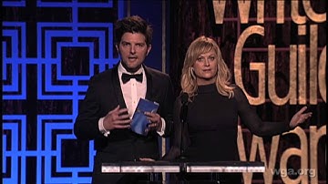 Adam Scott & Amy Poehler get real about "stuff" at the Writers Guild Awards
