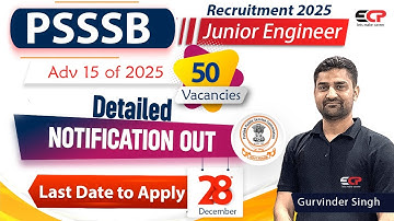 50 Vacancies, PSSSB JE Adv 15 of 2025 Detailed Notification out | Civil