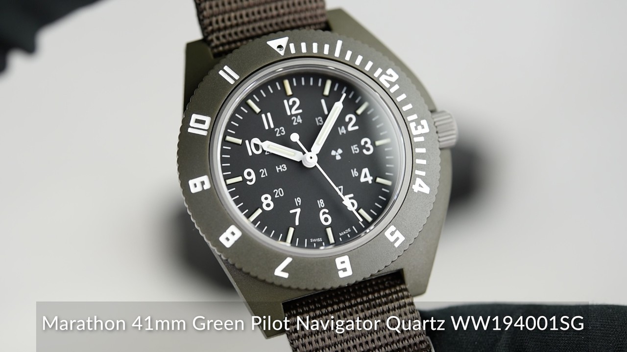 Marathon 41mm Green Pilot Navigator Quartz WW194001SG - YouTube