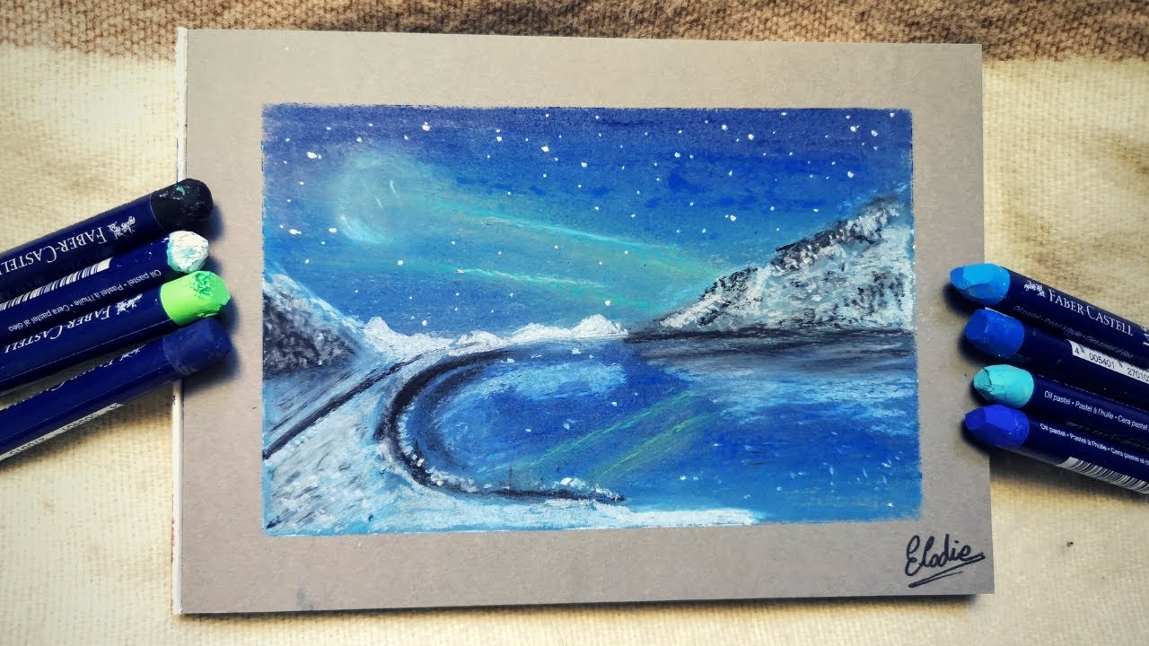 TUTO PASTEL GRAS] - Dessiner un paysage montagnard nocturne aux pastels à  l'huile 