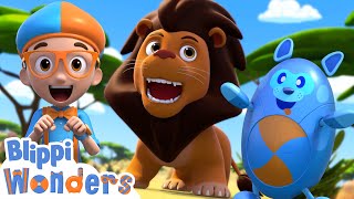 Blippi Meets a Roaring Lion! | Blippi Wonders Magic Stories and Adventures for Kids | Moonbug Kids