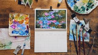 Learn How To Paint an Atmospheric Landscape Inspired by Monet | August Watercolor Calendar Spread screenshot 4