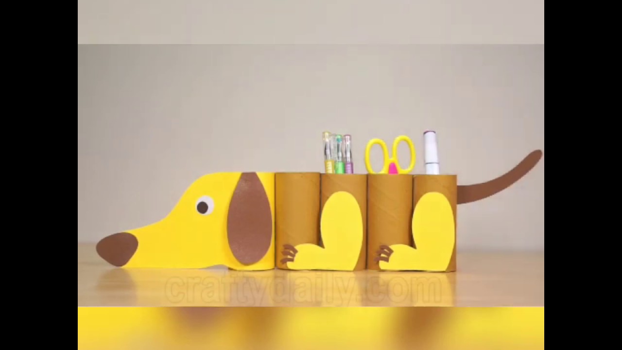 DIY Cute Dog Penbox made of toilet paper roll easy YouTube