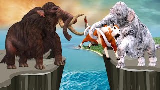 Woolly mammoth vs Zombie White Mammoth Elephant Animal Fight | Mammoth Saves Cartoon Cow From Wolf