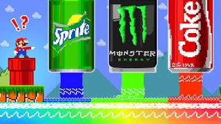 When Mario Touches Turns to Paper Liquid COCA vs MONSTER ENERGY vs SPRITE? | ADN MARIO GAME
