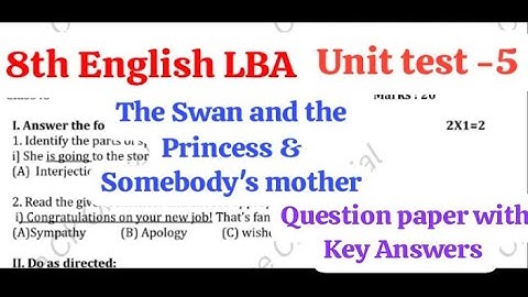 🔴8th English LBA Unit Test 5 Question Paper With Answers 2025 |The Swan and The Princess | 8th Class