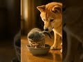 Tiny Kitten Guards Her Food Bowl from a Shiba 😂🐱🐕 #shorts #funny #animals #cat #dog #animation