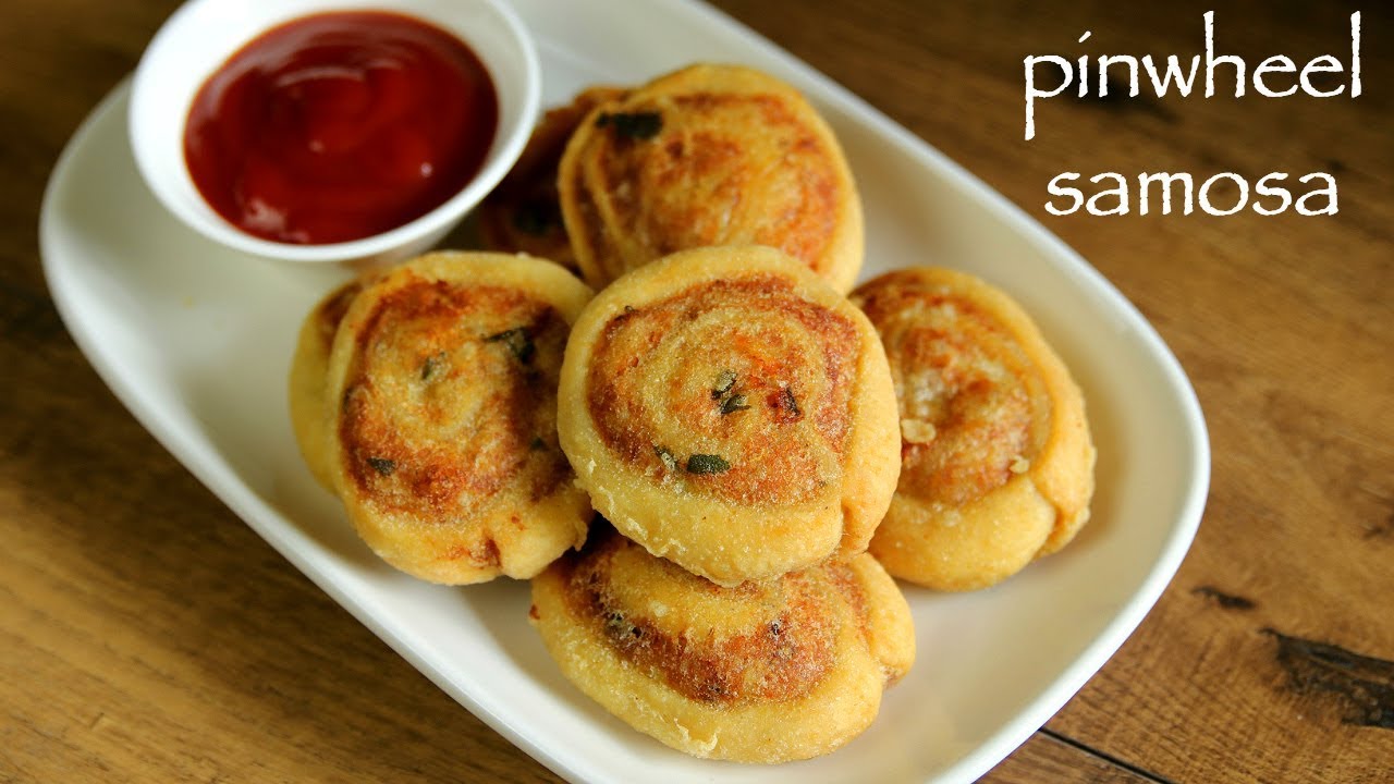 pinwheel samosa recipe | samosa pinwheels | aloo bhakarwadi | Hebbar Kitchen