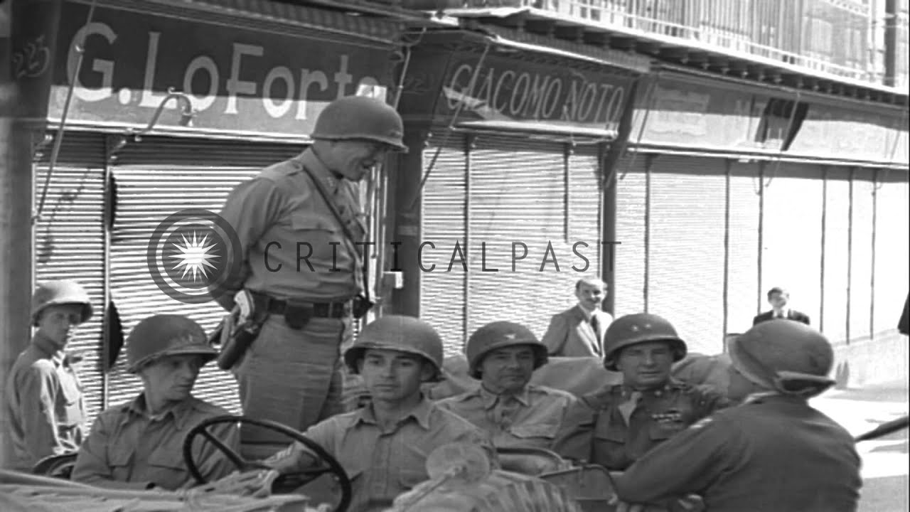 General George S Patton leaves headquarters in Palermo Sicily, Italy. HD Stock Footage