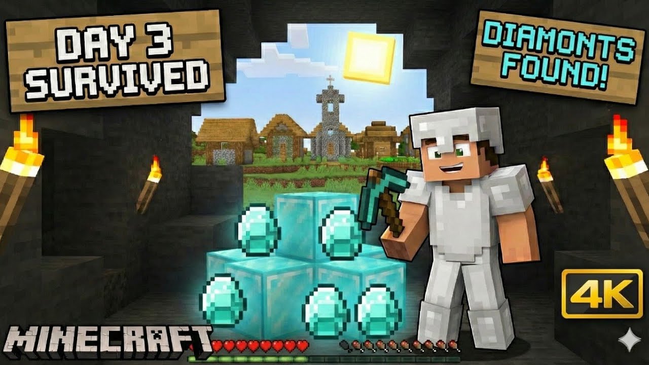 I FOUND DIAMONDS ON DAY 3?! || 4k - YouTube