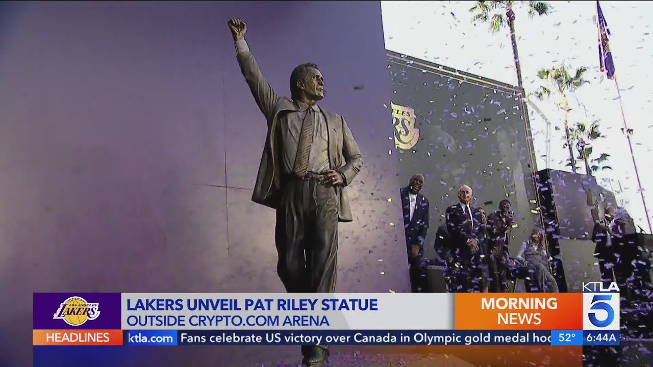 Pat Riley Inscription Statue Los Angeles Lakers unveil new Pat Riley statue outside Crypto.com Arena ...