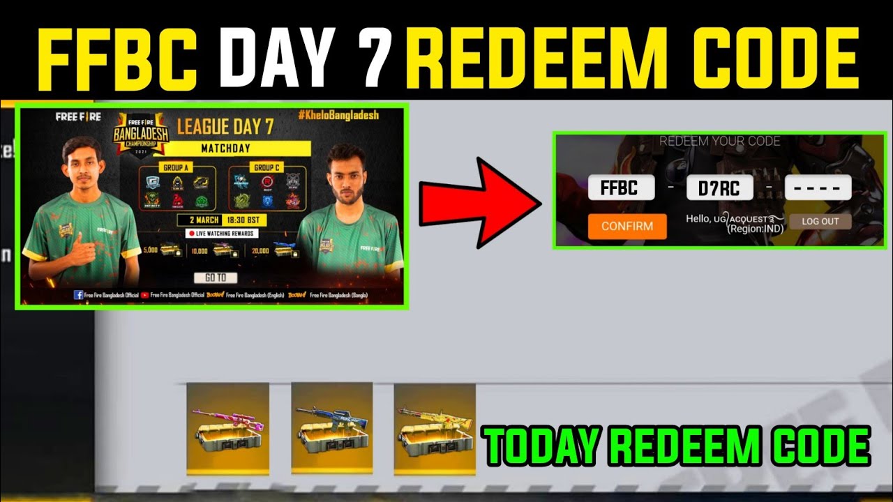 Ffbc redeem code today in tamil|ffbc Day 7 redeem code|Freefire bangaladesh championship redeem code