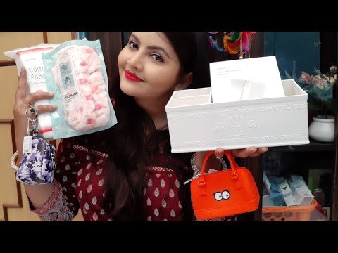 Miniso shopping haul | mini purse | MAKEUP organizer | headband | cotton | RARA |