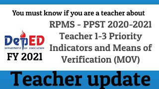 RPMS PPST 2020 - 2021 Priority Indicators and Means of Verification