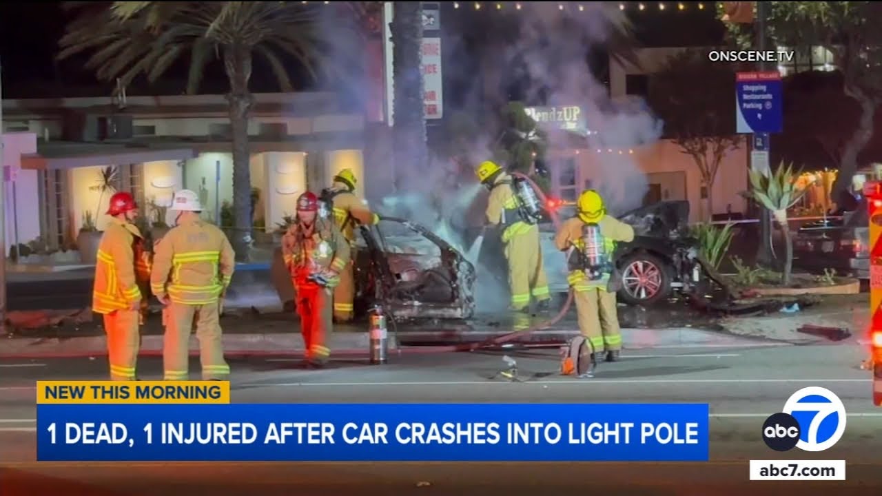 1 dead, 1 injured after car crashes into pole in Redondo Beach - YouTube