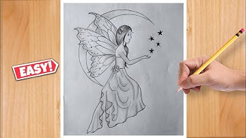 Simple Drawing | A Fairy is Sitting on The Moon | Pencil Sketch | How To Draw Fairy Dreams Scenery