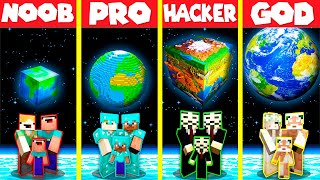 Minecraft Battle: PLANET EARTH BASE HOUSE BUILD CHALLENGE - NOOB vs PRO vs HACKER vs GOD / Animation