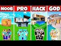 MINECRAFT BATTLE : FAMILY MODERN NEW MANSION BUILD CHALLENGE - NOOB VS PRO VS HACKER VS GOD