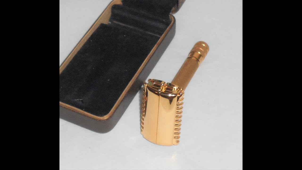 Gillette 1937 Sheraton Open Comb Razor Re-plated 24 Karat Gold W Case