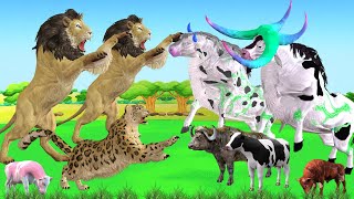 Zombie Bulls vs Lion vs Leopard Cow Tiger Buffalo Magic Fruits Blasting Animal Fighting for Survival