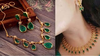 Emerald Necklace Designs in hallmark Gold! Emerald and Green stones hallmark gold Necklace Designs!